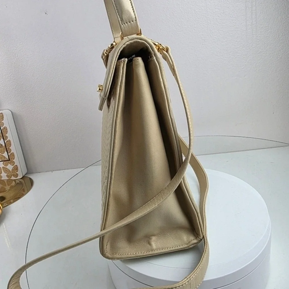 Bally Vintage Cream Quilted Leather Top Handle Bag Crossbody Made in Italy